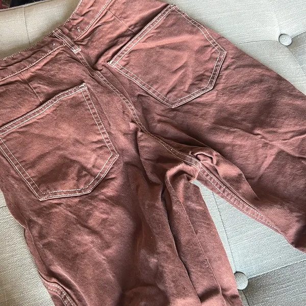 Zara Reddish Brown Thick Denim‎ Wide Leg Jeans - Image 7