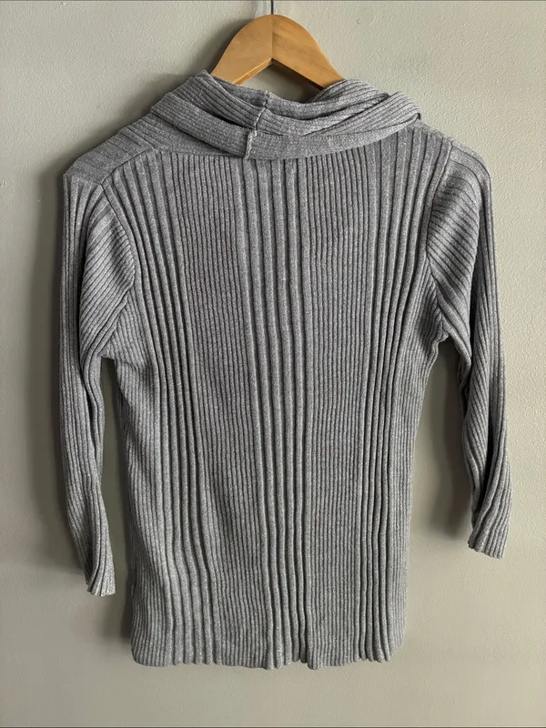 Joseph A Women’s M Silver Metallic Lurex Ribbed Cowl Neck Sweater Y2K - Image 6