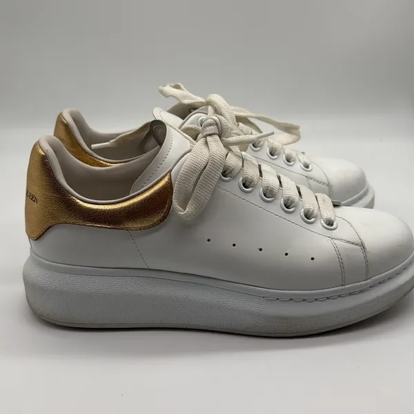 Alexander McQueen Metallic Gold & White Oversized Lace Up Sneakers Size 39 - Image 7