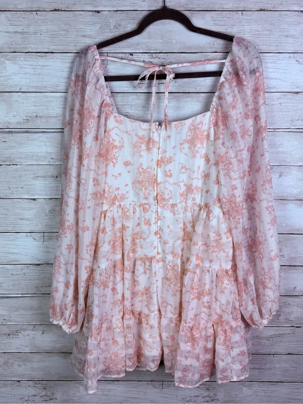 Altar’d State Peach Floral Long Sleeve Mini Dress - Image 3