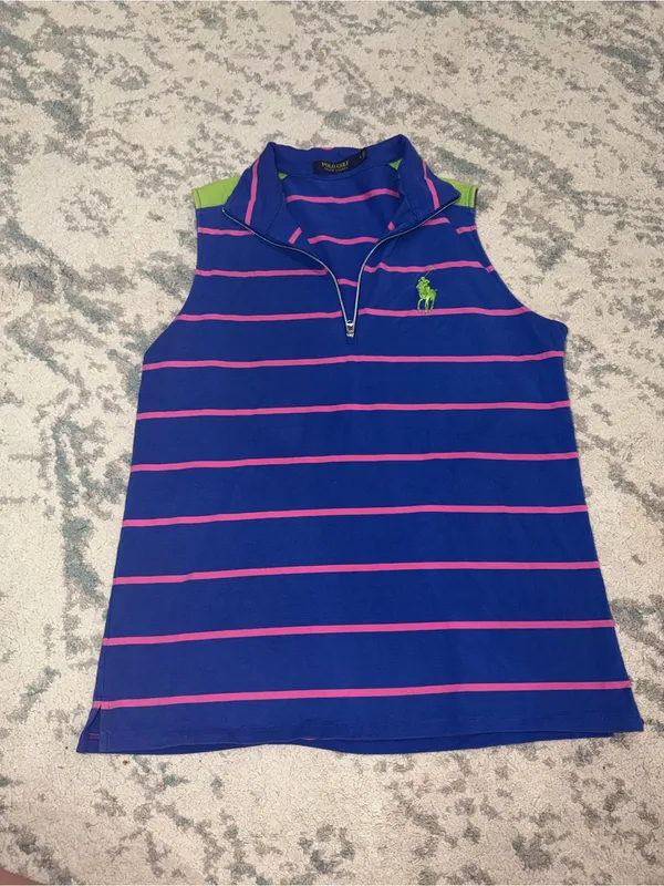 Polo Ralph Lauren Golf Women’s Sleeveless Half-Zip Striped Polo L - Image 2