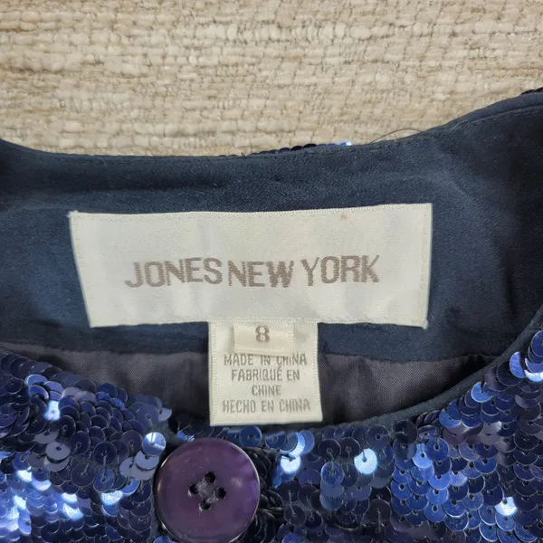 Vintage Jones NY Sequin Jacket Sz 8 Navy Silk Formal Evening Holiday Party NEW - Image 10