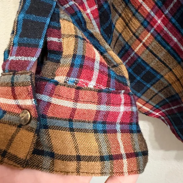 Free People Plaid Button Down Shirt‎ Multicolor Flannel Womens Small- Fall Cozy - Image 8