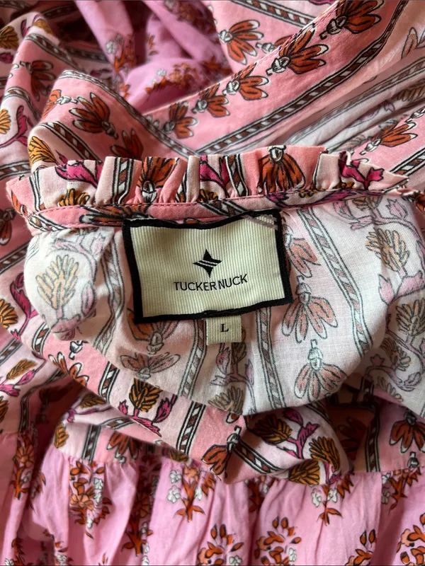 Tuckernuck Pink Camellia Salty Paloma Floral Caftan Maxi Dress Large - Image 4