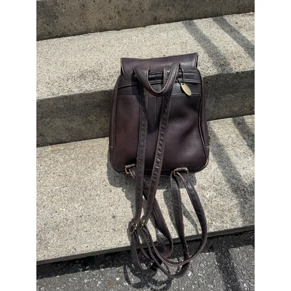 Davis King Vintage Dark Brown Patina Leather Mini Rucksack Flap Zipper Pockets - Image 9