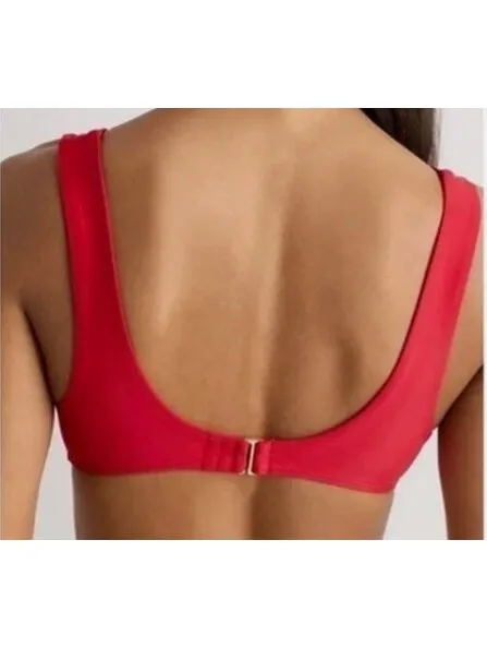 New Quince Italian Plunge Bikini Top Swimwear Cherry Red - Medium NWOT - Image 2