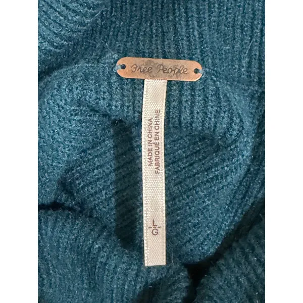 Free People Ottoman Slouchy Tunic Sweater Teal Blue Ribbed Turtleneck Large - Image 3