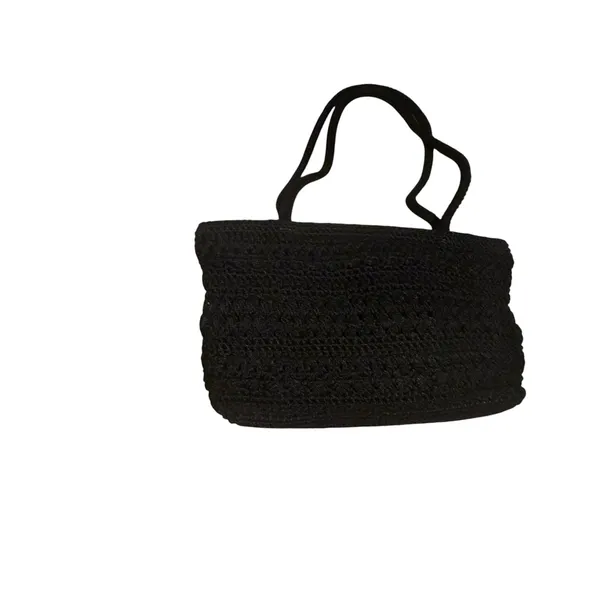 The Sak Black Crochet Shoulder Bag Woven Knit Tote Zip Top Boho Purse 90's Y2K - Image 10
