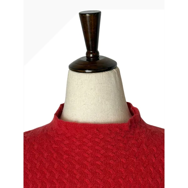 Forte Cashmere Mock Neck Sweater Women Small Red Textured Knit Quiet Luxury‎ - Image 4