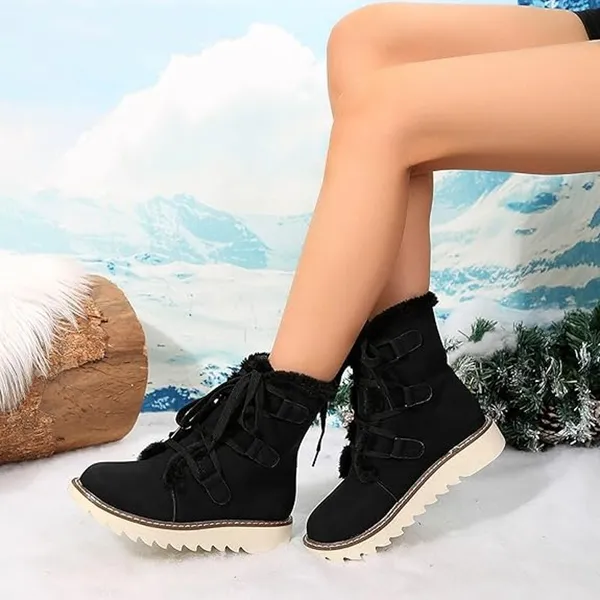 NWT ~ Black Faux Suede Fur Lined Lace Up Snow Boots ~ Women's Size 40 (9-9.5) - Image 4