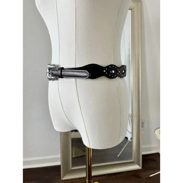 Boho Western Studded Silver Scalloped Western Leather Belt - Image 2