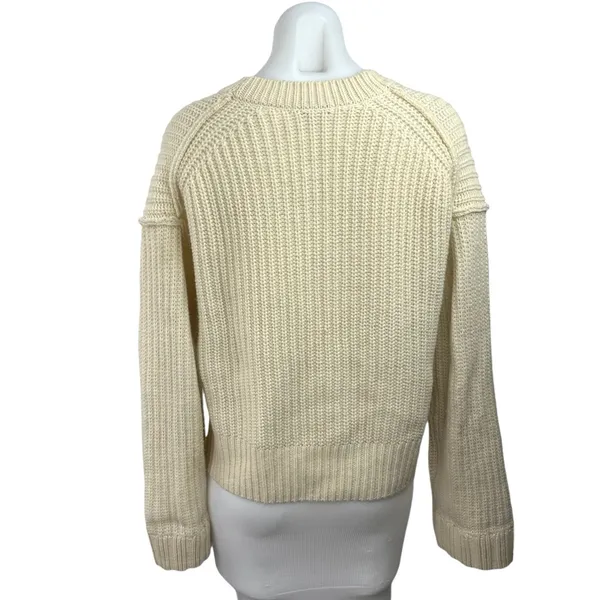 JW Anderson X Uniqlo Cream Wool Blend Waffle Knit Button Crop Cardigan Sweater M - Image 2