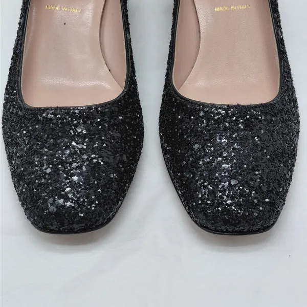 $238 Kate Spade Womens Heels Size 7M Black Glitter Pumps Wedding Party Holiday - Image 6