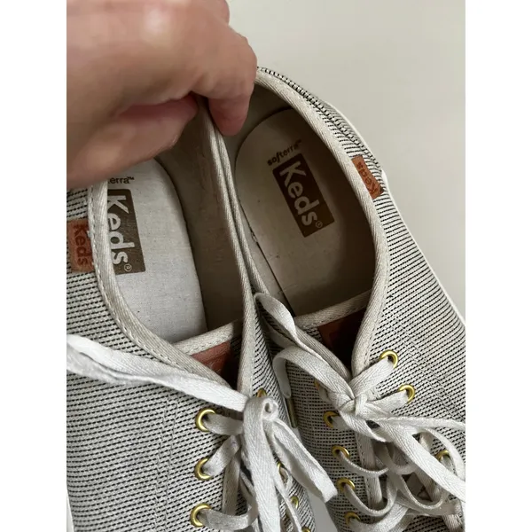 Keds Gray Striped Low Top Sneaker Lace Up sz 8.5 Preppy Comfort Shoes Minimalist - Image 4