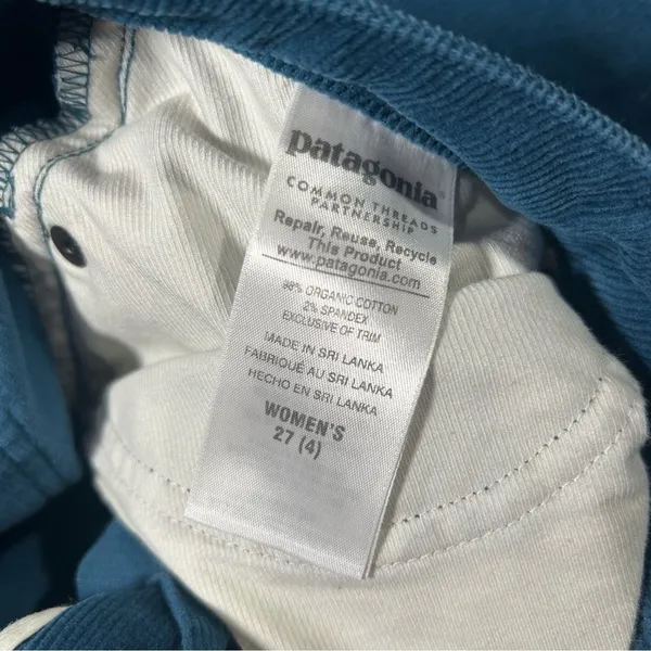 Patagonia Teal Blue Organic Cotton Corduroy Pants Women's 27 Short / 4 Straight - Image 6