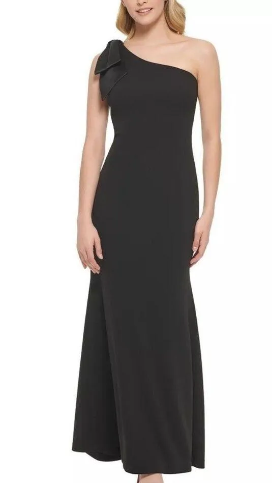 Eliza J Satin Bow One Shoulder Long Formal Dress Black Size 4 - Image 14
