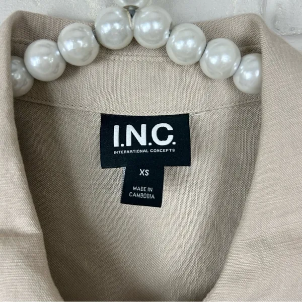 I.N.C. Neutral Linen Blend Boxy Short Sleeve Button Front Top Size XS - Image 6