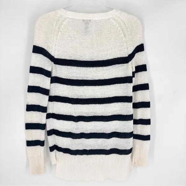 Only Mine Crew Neck Loose Knit Nautical Sweater White with Navy‎ Stripes Medium - Image 2
