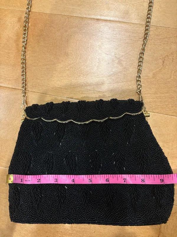 Vintage beaded black evening bag art deco flapper - Image 5