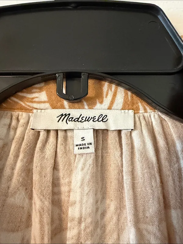 Madewell Women's Button-Front Leaf Print Midi Dress in Mustard size S - Image 3