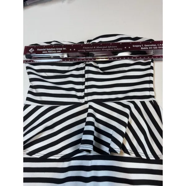Pitaya Women Strapless Peplum Dress Retro Black & White Stripe size M - Image 7