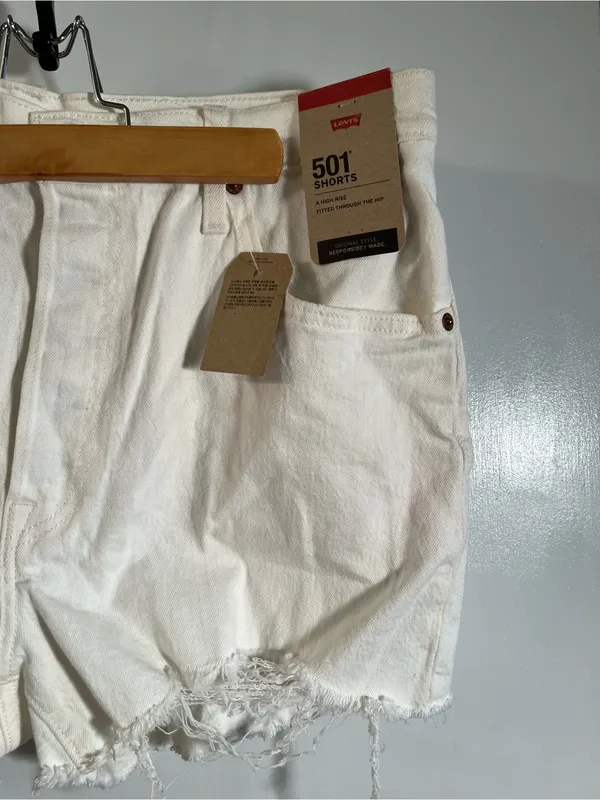 Levi’s Women’s Size 33 501 Original Cutoff Denim Shorts Cream White‎ High Rise - Image 5