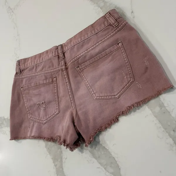 Free People Runaway Distressed Raw Hem Button Fly Shorts Women’s 28 Fig/Mauve - Image 7