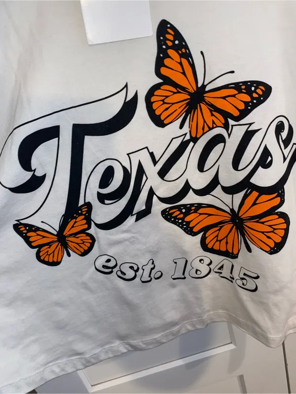 Texas T-shirt Graphic Tee butterflies Cotton Cropped basic - Image 6