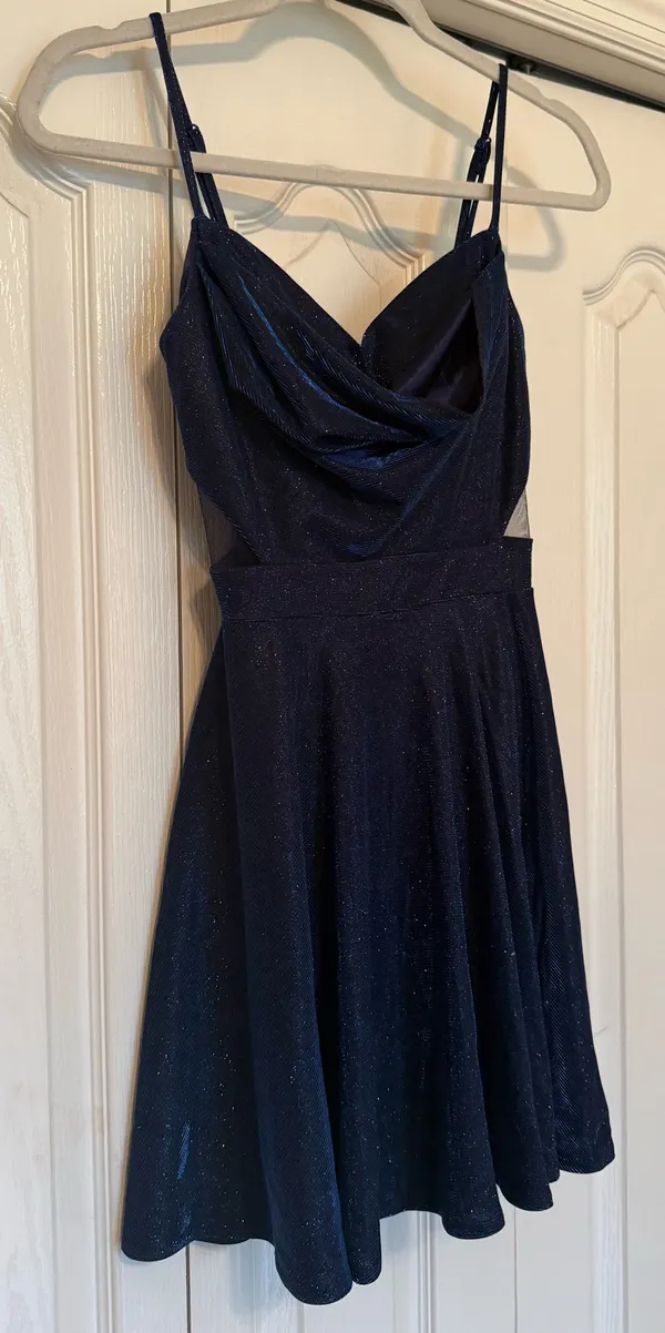 Windsor Navy Shimmer Open Back Homecoming Dress - Image 2