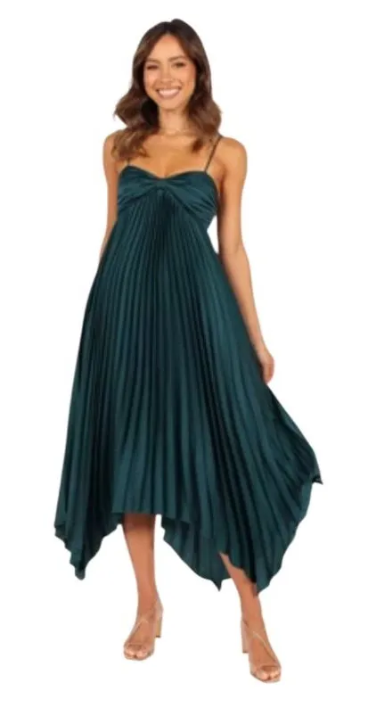 Petal & Pup Vikki Pleated Teal Satin Maxi Dress - Image 2