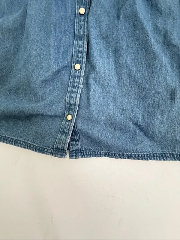 NEW American Eagle Denim Babydoll Dress SMALL Long Sleeve Button Down Blue Jean - Image 6