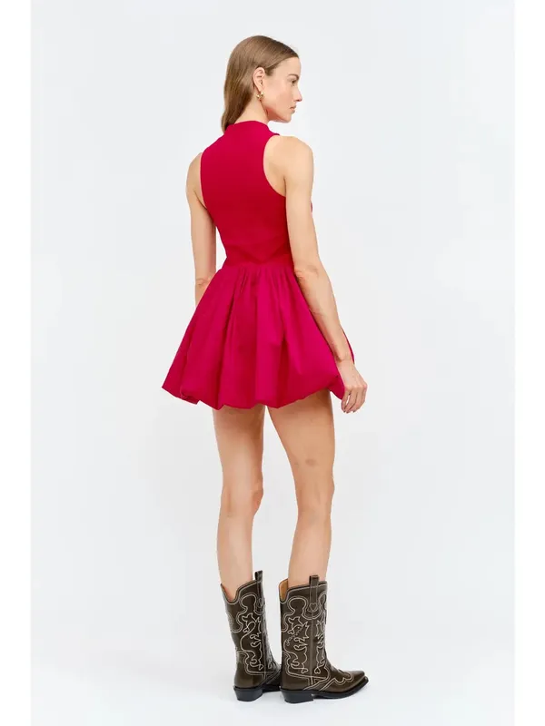 Sofie The Label Mixed Material High Neck Bubble Skirt Crimson Red Size M - Image 3