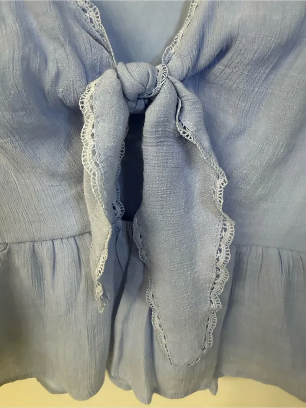 Lulus Light Blue Tie-Front Peplum Top Size Small - Image 3