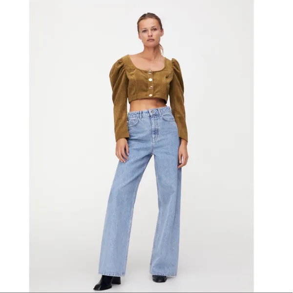 NWT ZARA Corduroy Crop Top Blouse Bloggers Fav Olive Green XS - Image 2