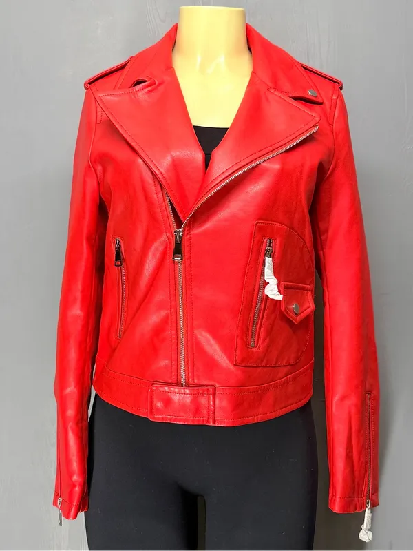 Azalea Wang Red Moto Jacket | Faux Leather Biker Jacket | Women’s Large | NWT - Image 4