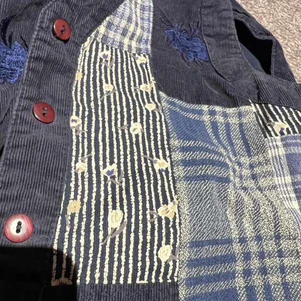 Karen Scott Blue Patchwork‎ Vest Grandma Art Teacher Embroidery - Image 4