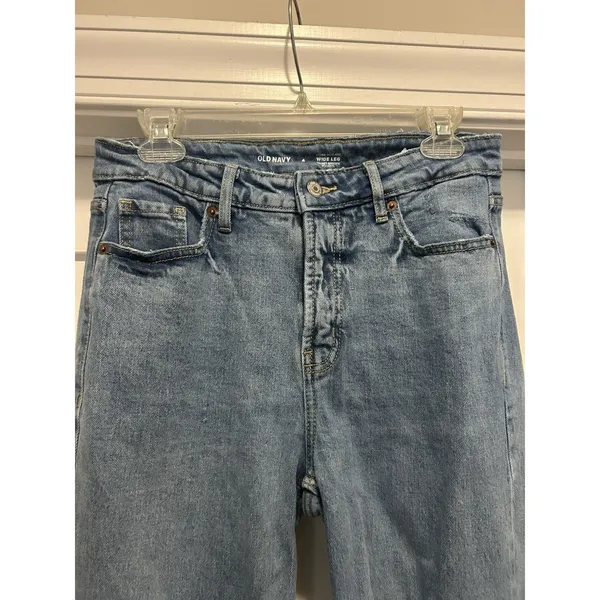 Old Navy Jeans Womens Size 4 Light Wash Denim High Rise Wide Leg Baggy Grunge - Image 2