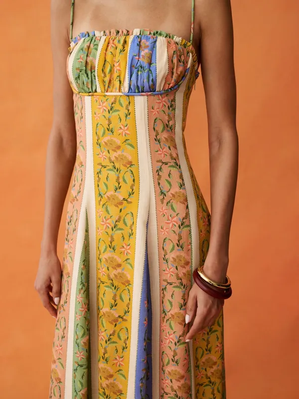 Few Moda Anaya Size 4 Multi Color Yellow Blue Midi Dress - Image 2