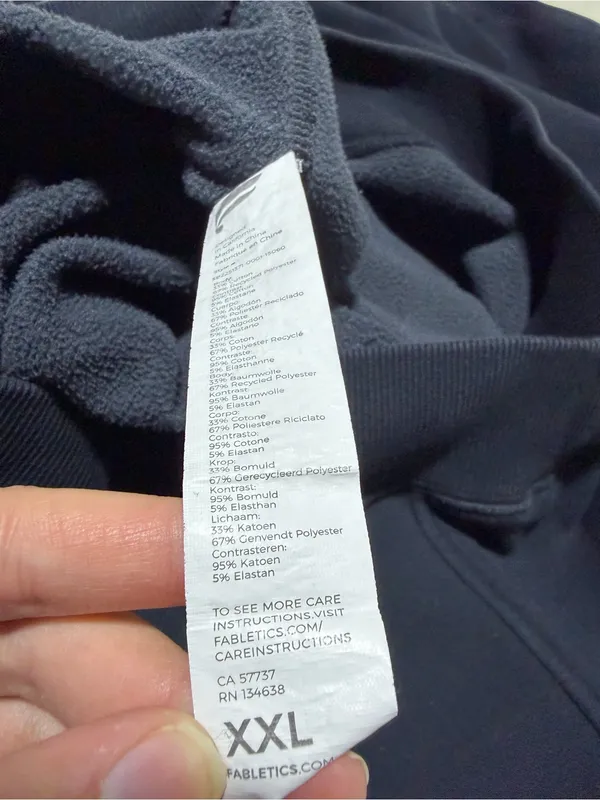 Fabletics Black Sweatshirt with White Sleeve Logo XXL - Image 7