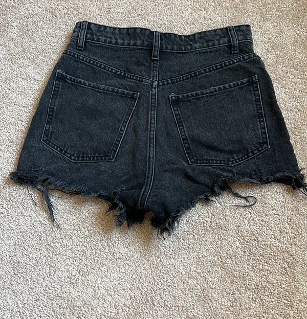 ZARA Black High Rise Distressed Cheeky Denim Shorts Size 2 - Image 7