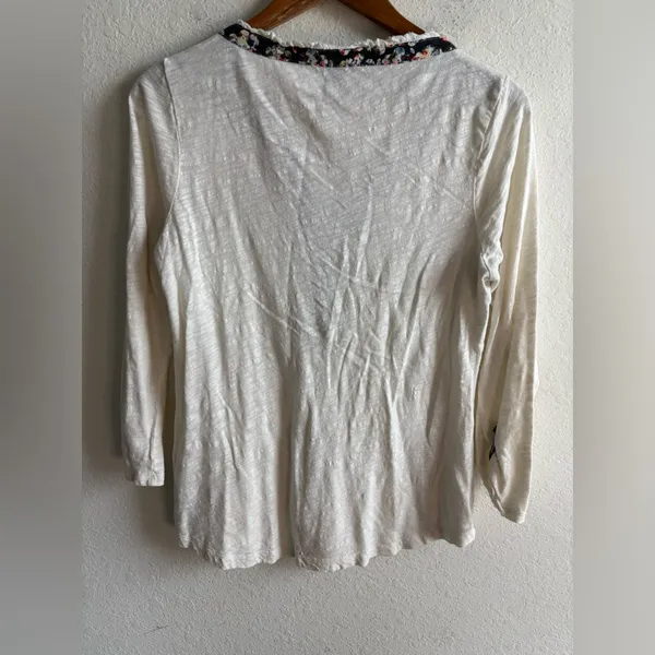 Anthropologie PostMark Size M Roll Cuff Sleeve Pullover White With Blue Trim - Image 4