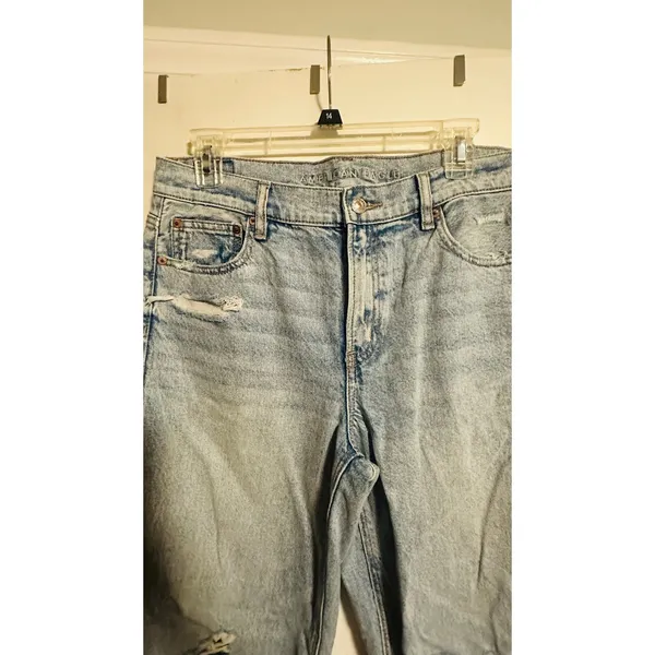 AMERICAN EAGLE Skylight Blue Strigid Ripped Knee High-Waisted Stovepipe Jeans - Image 6