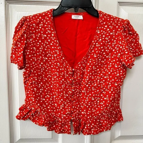 Harper burnt orange floral short sleeved V neck crop top - Image 10
