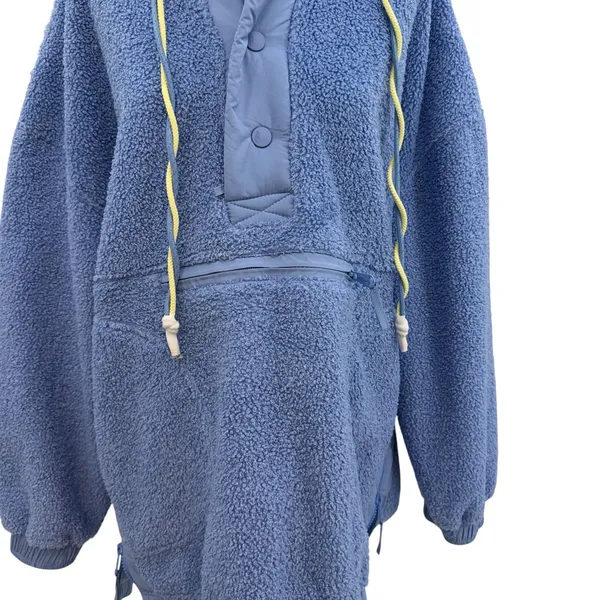 Free People Fuzzy Was She Pullover Blue‎ Sherpa Fleece Hoodie Womens Small - Image 6