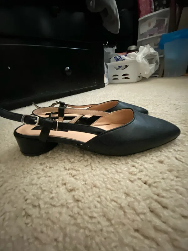 Shein Black Leather Block Kitten Heels - Image 2