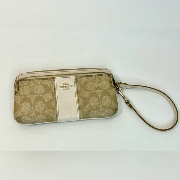 Coach Signature CC Khaki Double Zip Wristlet Wallet F52848 - Image 2