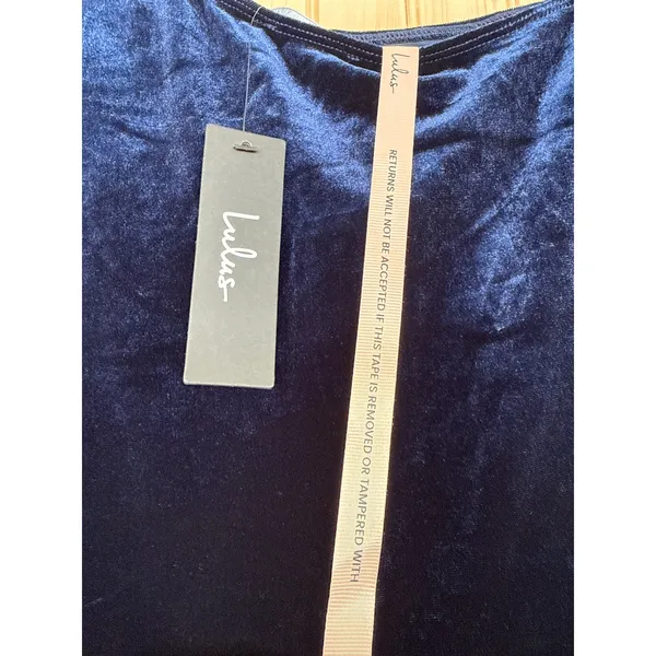 NWT Lulus Notorious Icon Navy Blue Velvet Asymmetrical Maxi Dress Gala Size XL - Image 5