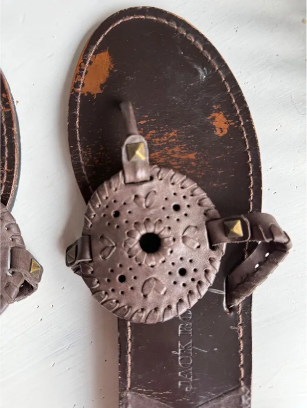 Jack Rogers Brown Leather Sandals with Circular Design - Image 2