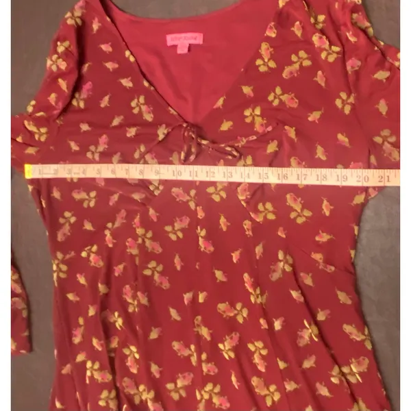 Betsey Johnson XXL Babydoll Burgundy Floral Bell Sleeve Mesh Mini Dress Boho Y2K - Image 6
