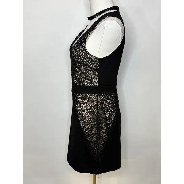 Lulus Black Crochet Lace V-Neck Bodycon Mini Cocktail Dress Small - Image 6